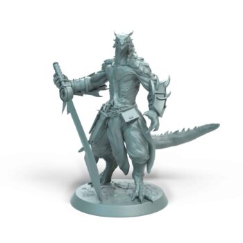 Dragonborn Soldier Stand Wingless Tabletop Miniature - Sultan of Scales - RPG - D&D