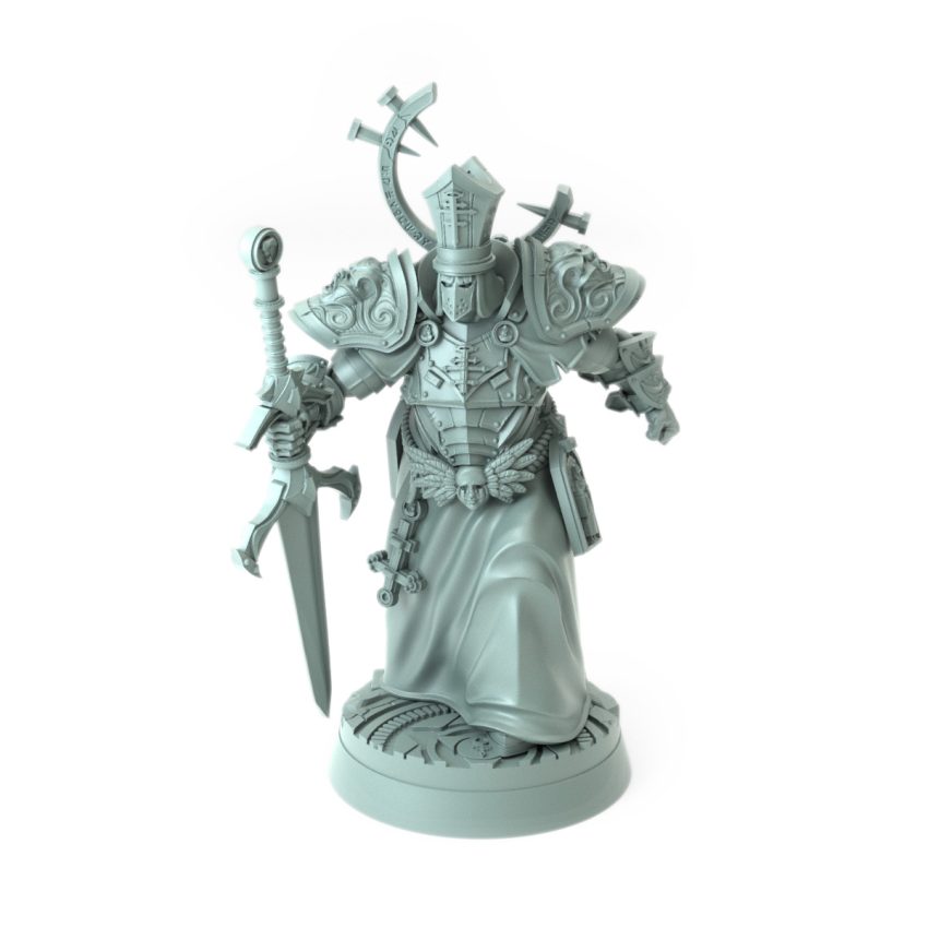 Cardenal Pazmino Demonic Nuncio A in detailed gothic armor wielding a sword from Church of Wrath theme
