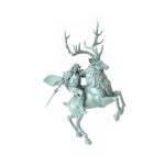 Elegantly crafted 3D-printed elf riding a rearing antlered deer perfect for RPG enthusiasts and collectors.