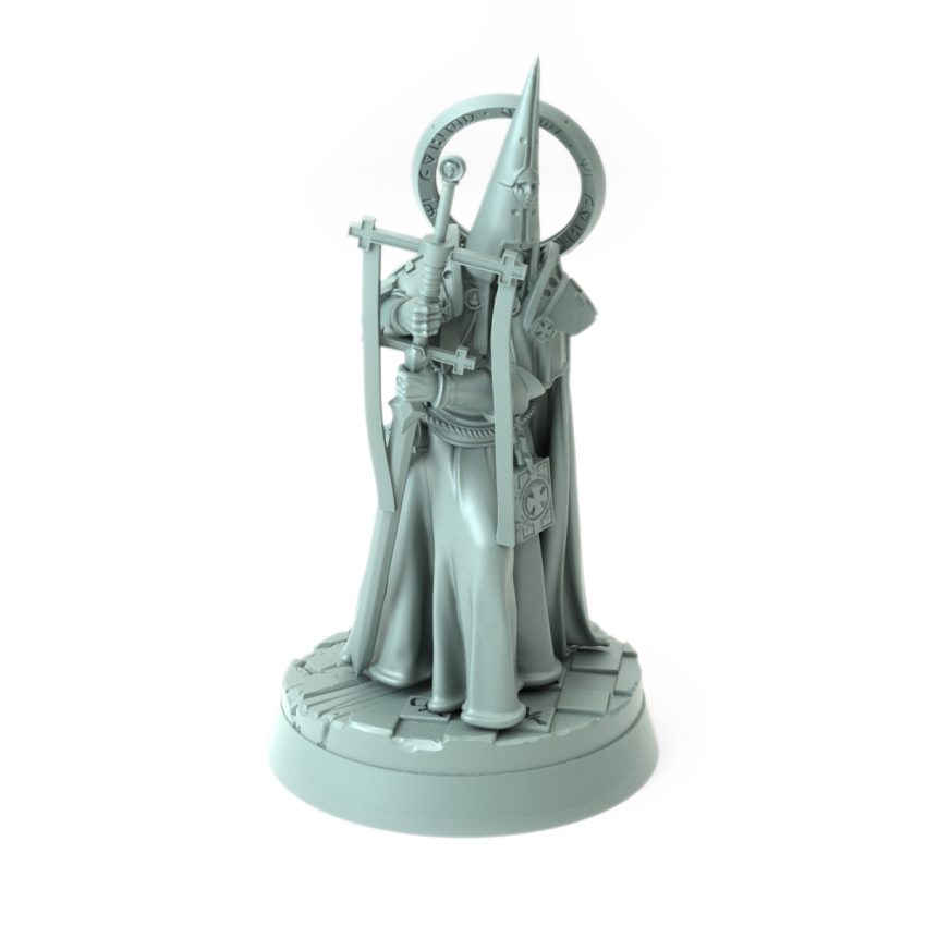 Contrition Priests H from the Church of Wrath theme wielding a large chained weapon dressed in detailed armor and robes