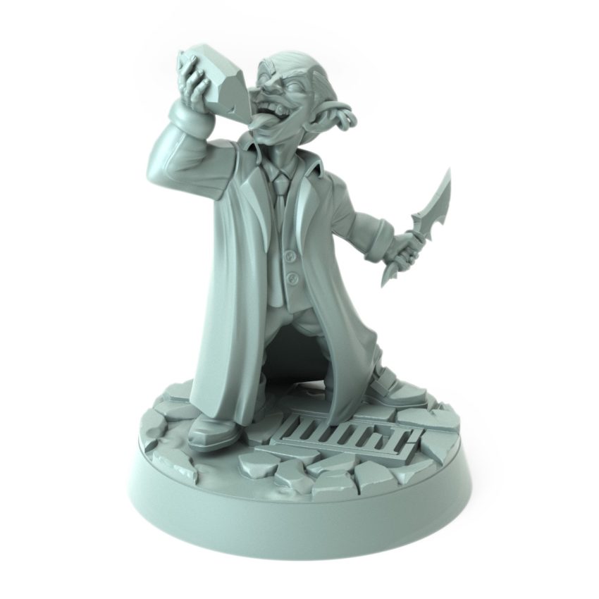 Rogue miniature clutching a valuable piece while holding a dagger