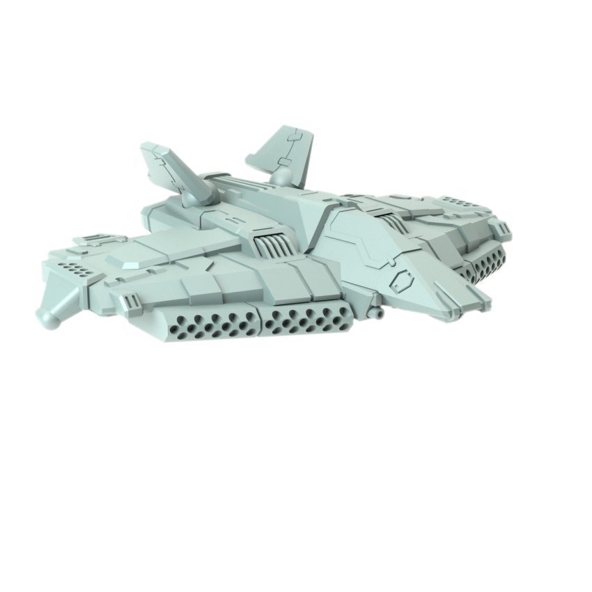 Katenka 3D-printed aerospace miniature with missile pods and energy weapons