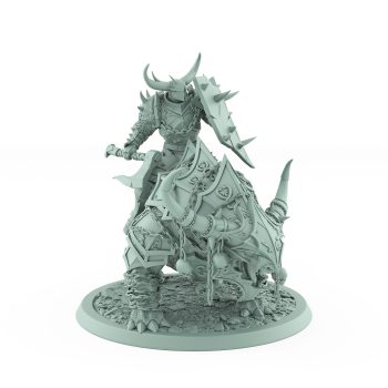 armored human axe warrior on spiked armored beast with skull chains from unchained collection