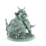 human warrior in horned helm on armored beast idle fantasy miniature