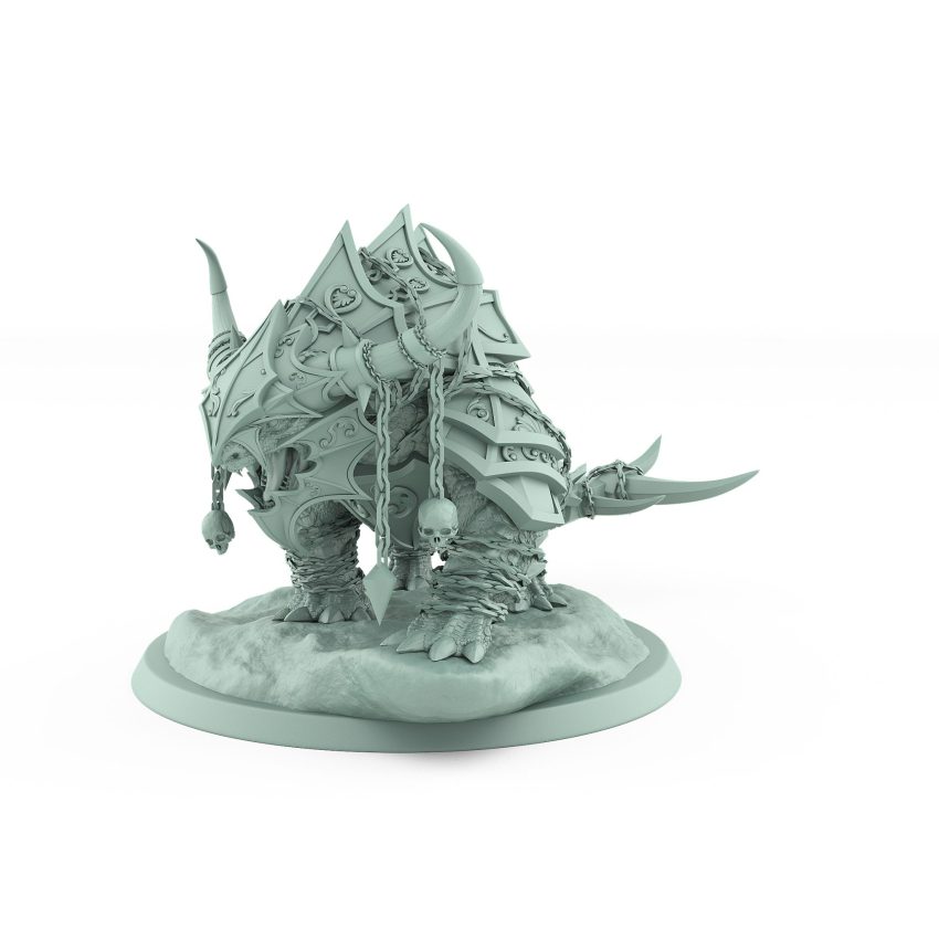 armored spiked fantasy beast miniature with skulls and chains from unchained collection