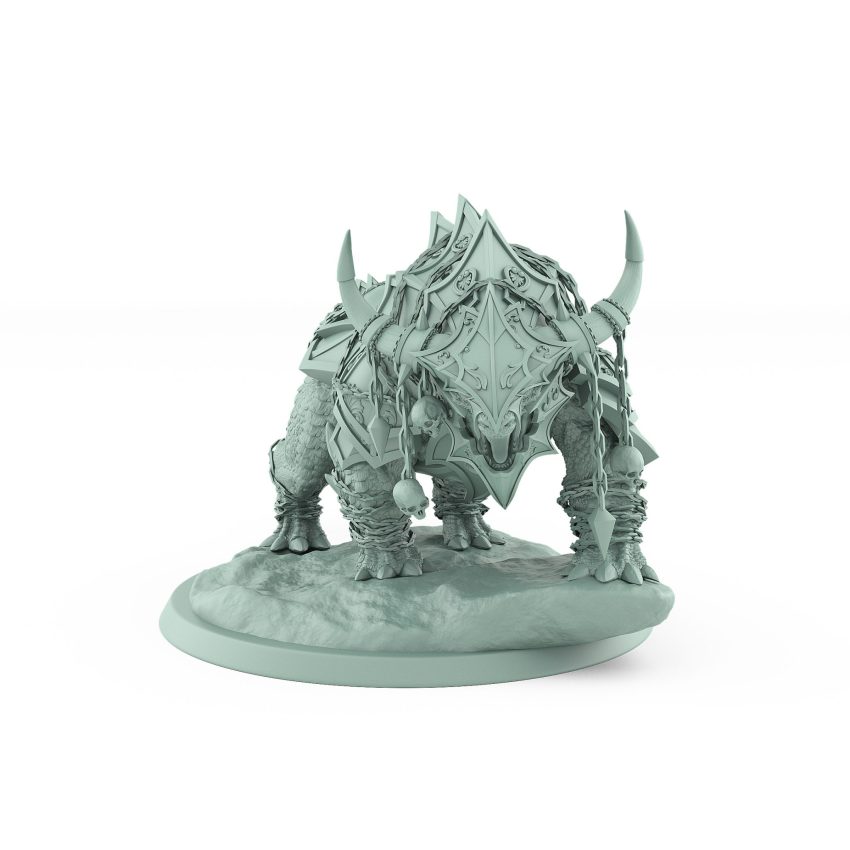 armored spiked fantasy beast miniature with skulls and chains from unchained collection