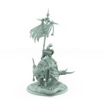 fantasy human warrior with skull banner on armored beast from unchained collection