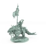 fantasy human warrior with skull banner on armored beast from unchained collection
