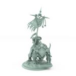fantasy human warrior with skull banner on armored beast from unchained collection