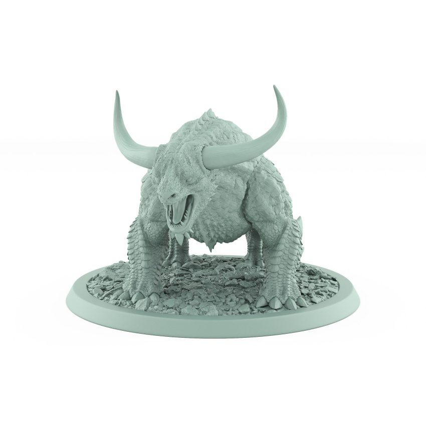 unarmored roaring horned fantasy beast miniature from unchained collection