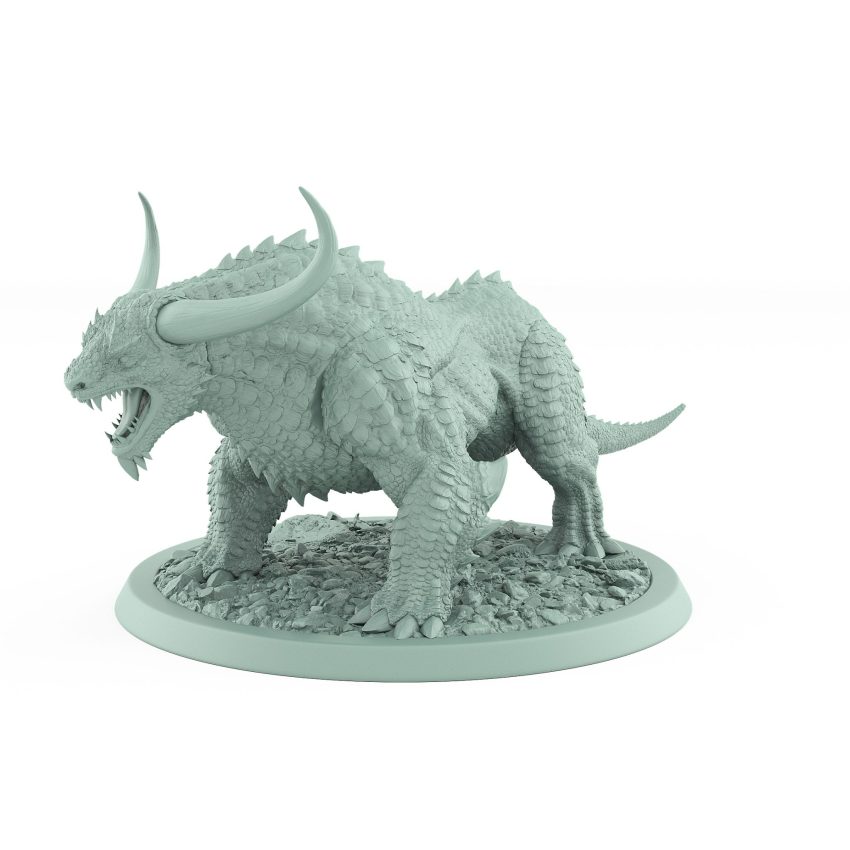 unarmored roaring horned fantasy beast miniature from unchained collection
