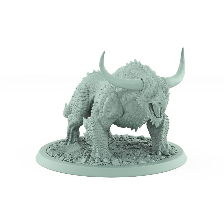unarmored roaring horned fantasy beast miniature from unchained collection
