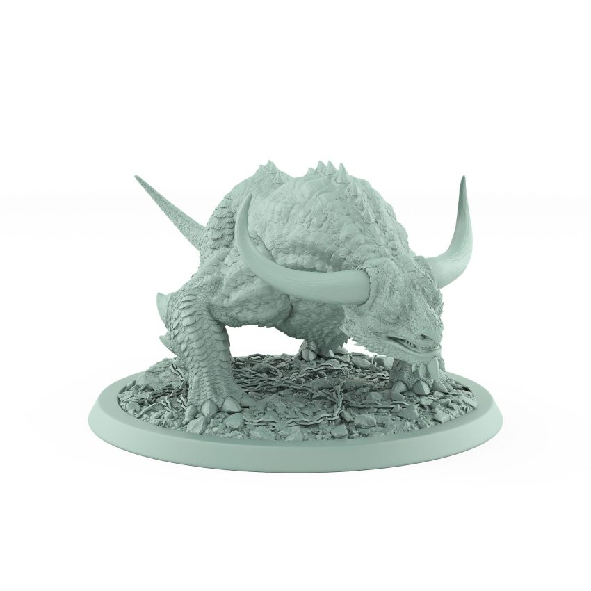 crouched horned reptilian fantasy beast unarmored from unchained collection