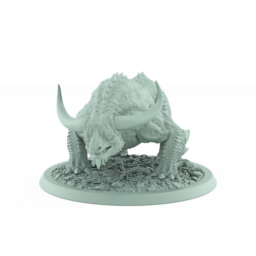 crouched horned reptilian fantasy beast unarmored from unchained collection