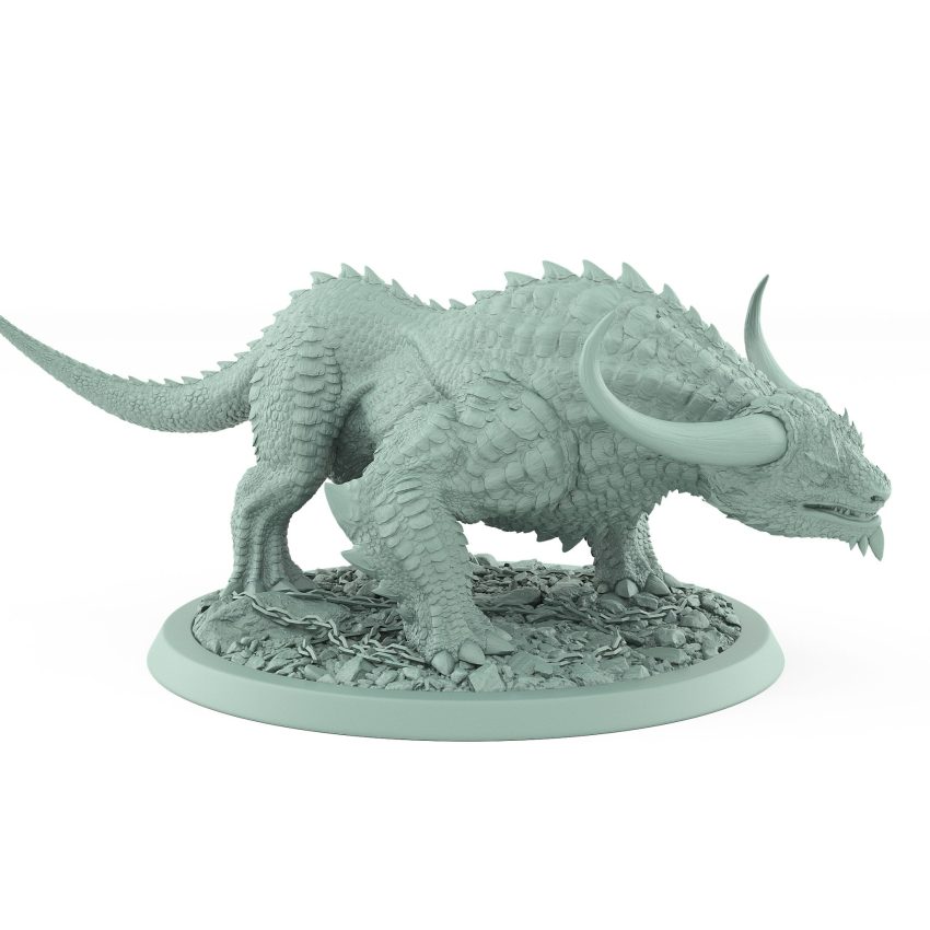 crouched horned reptilian fantasy beast unarmored from unchained collection