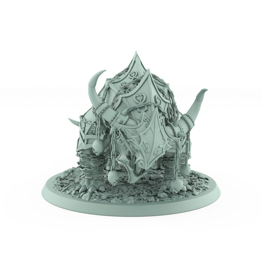 armored horned war beast standing in idle position with skull chains from unchained collection