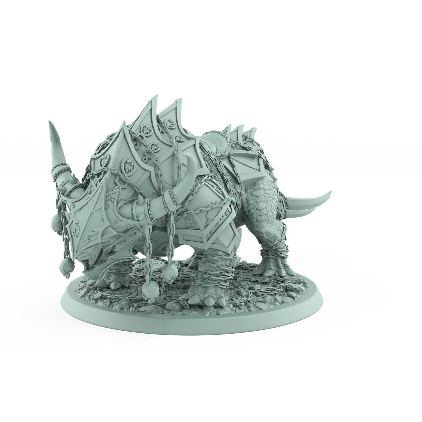 armored horned war beast standing in idle position with skull chains from unchained collection
