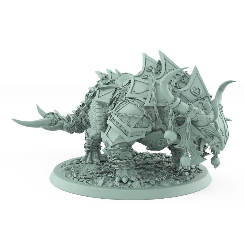 armored horned war beast standing in idle position with skull chains from unchained collection