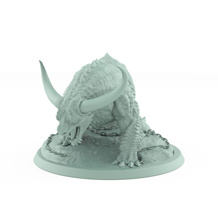 snarling unarmored horned beast with dragging chains from unchained collection