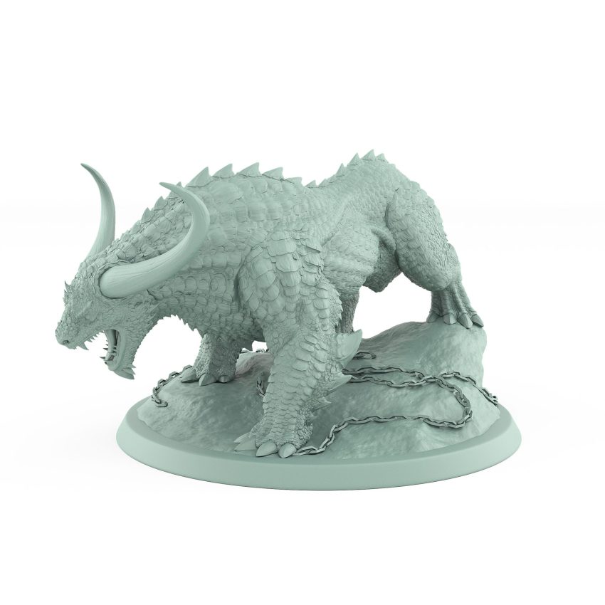 snarling unarmored horned beast with dragging chains from unchained collection