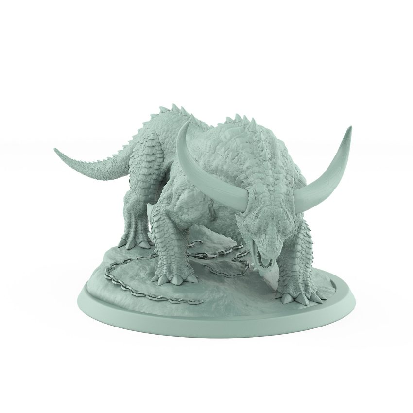 snarling unarmored horned beast with dragging chains from unchained collection