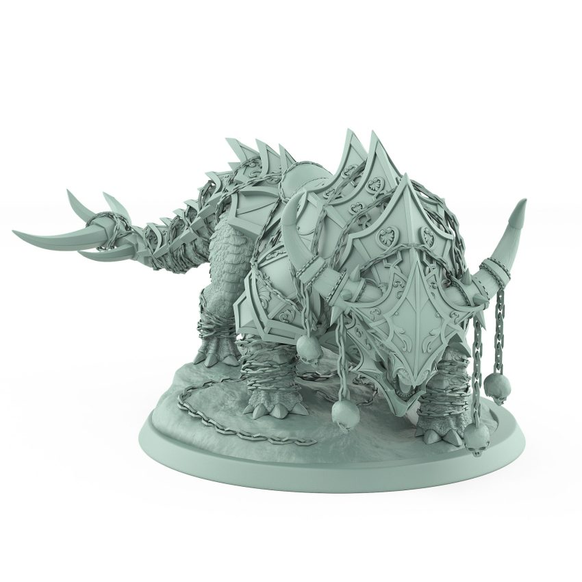 armored fantasy beast with dragging flail chains and skulls from unchained collection