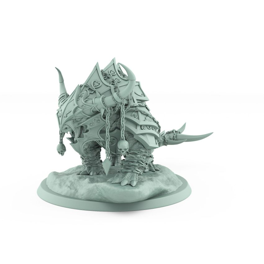 heavily armored fantasy war beast in idle stance with hanging flails and chains from unchained collection