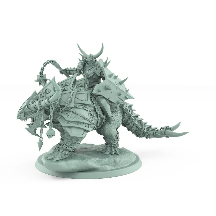 flail-wielding horned human rider on chained armored beast in idle stance from unchained collection