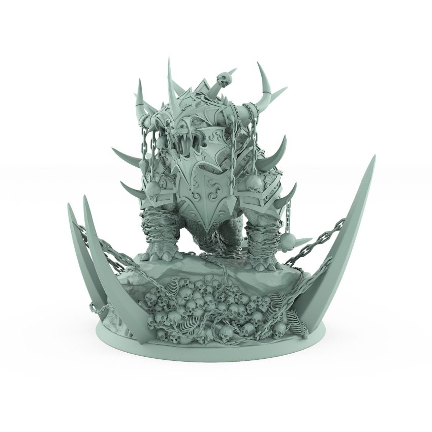 heavily armored beast on bone-covered scenic base with skulls and spikes from unchained collection