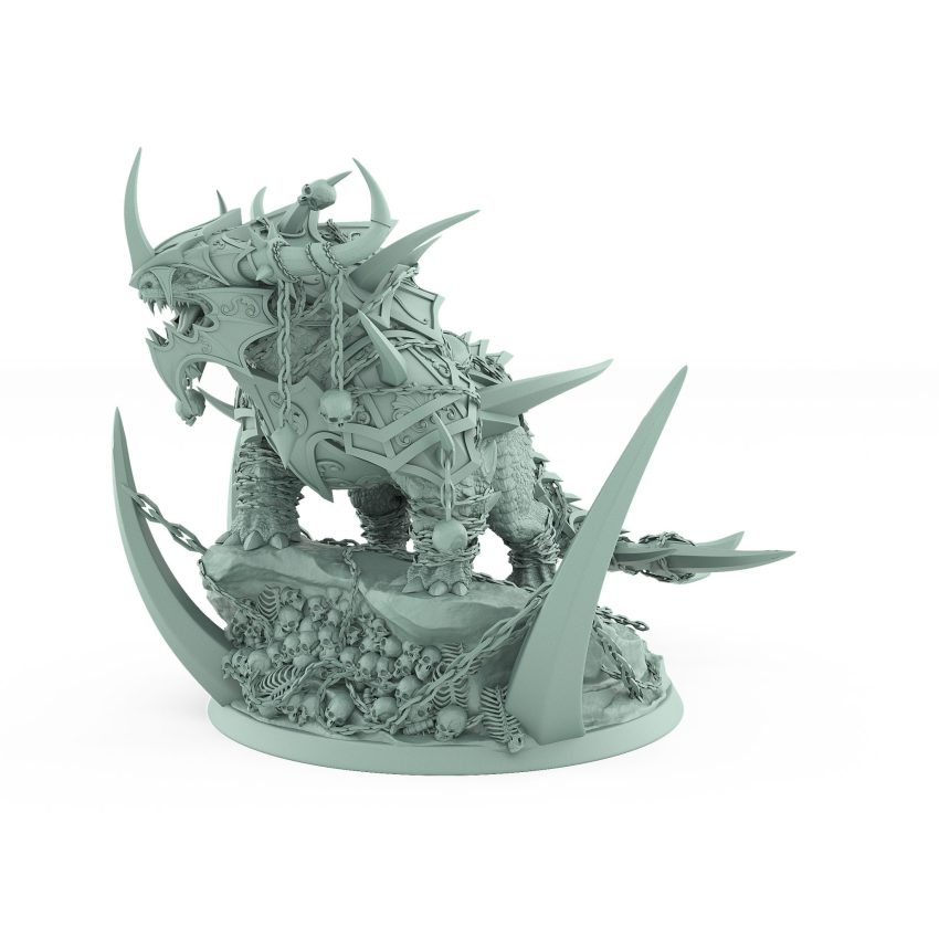 heavily armored beast on bone-covered scenic base with skulls and spikes from unchained collection