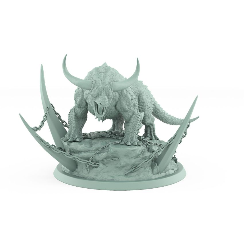 unarmored horned war beast on ritual scenic base with chains and spikes from unchained collection