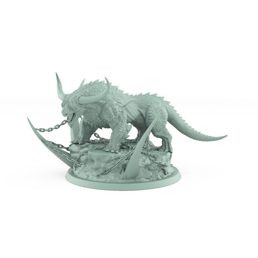 unarmored horned war beast on ritual scenic base with chains and spikes from unchained collection