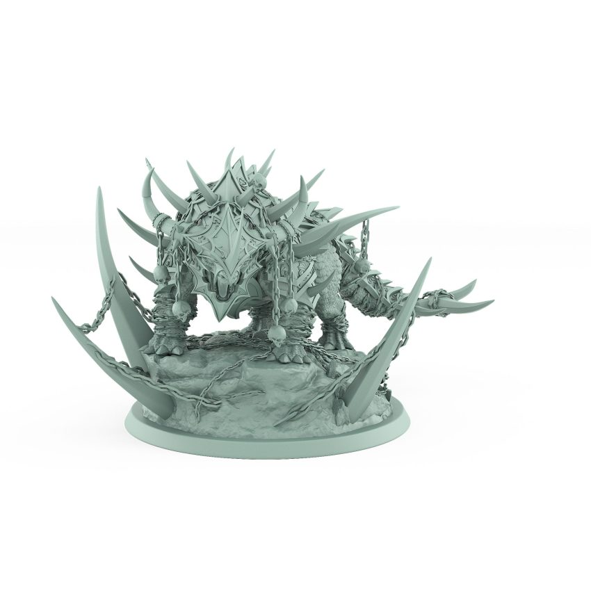 spiked armored beast crouched in ready stance on ritual scenic base from unchained collection