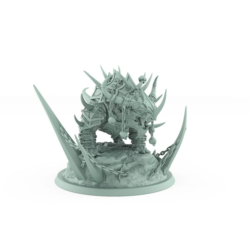 spiked armored beast crouched in ready stance on ritual scenic base from unchained collection