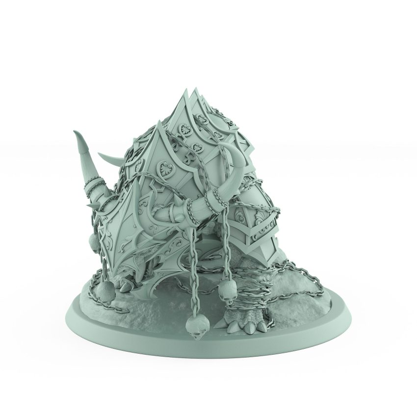 armored beast in attack stance with chains and horned helm from unchained collection