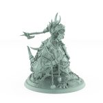 horned human warrior wielding great axe riding armored beast in attack pose from unchained collection