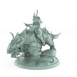 horned human warrior wielding great axe riding armored beast in attack pose from unchained collection