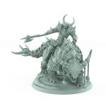 horned human warrior wielding great axe riding armored beast in attack pose from unchained collection