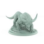 roaring unarmored horned beast mid-stride on rocky chained base from unchained collection