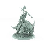 horned human warrior raising axe atop armored snarling beast from unchained collection
