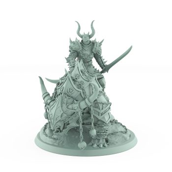 armored horned warrior seated calmly atop chained beast in idle stance from unchained collection
