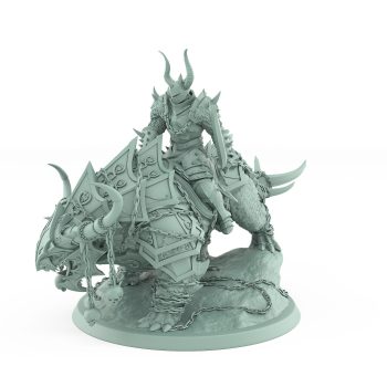 armored horned warrior seated calmly atop chained beast in idle stance from unchained collection