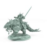 horned human warrior lifting sword in triumph atop armored beast from unchained collection