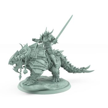 horned human warrior lifting sword in triumph atop armored beast from unchained collection