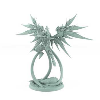 celestial angelic archer with wings and divine armor flying pose