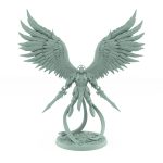 celestial angelic archer with wings and divine armor flying pose