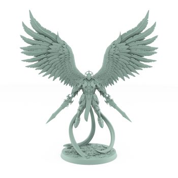 celestial angelic archer with wings and divine armor flying pose