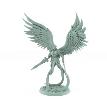 celestial angelic archer with wings and divine armor flying pose
