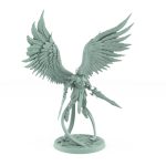 celestial angelic archer with wings and divine armor flying pose