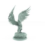 celestial angelic commander with wide wings and divine spear on rocky base